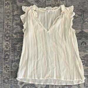 Women's Ruffled V-Neck Striped Top